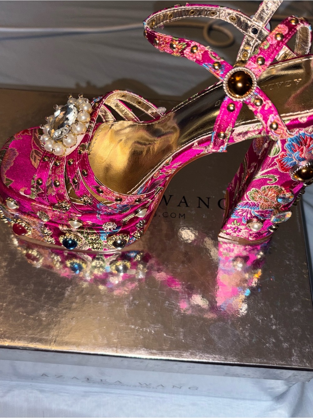 Azalea Wang Floral Embellished Pink Platform Sandals